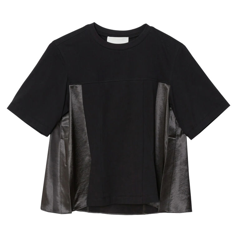 Puff Sleeve Flounce T-Shirt With Satin Panels image number null