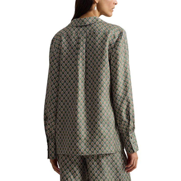 Long Sleeve Collared Silk Blouse image number null