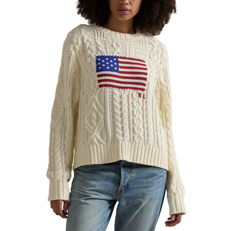 Aran-Knit Flag Cotton Pullover Sweater image number null