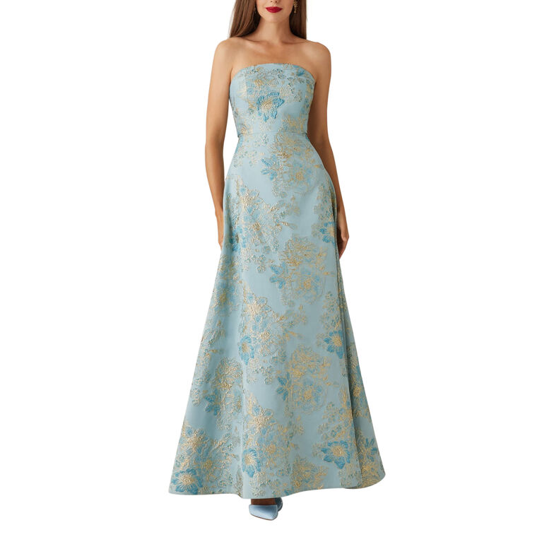 Sleeveless Metallic Multi Jacquard Gown image number null