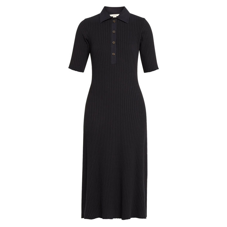 vince ribbed polo dress Women's Ribbed Cotton-Blend Polo Dress, Coastal Blue, Size S
