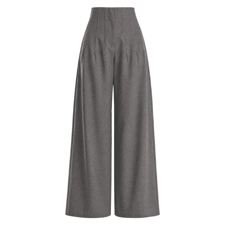 Corset Waist Wide-Leg Pleated Trouser image number null