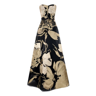 Strapless Metallic Jacquard Gown
