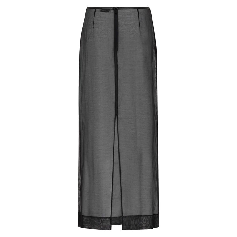 Sheer Leather Trim Maxi Skirt image number null