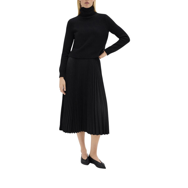 Pleated Combo Turtleneck Midi Dress image number null