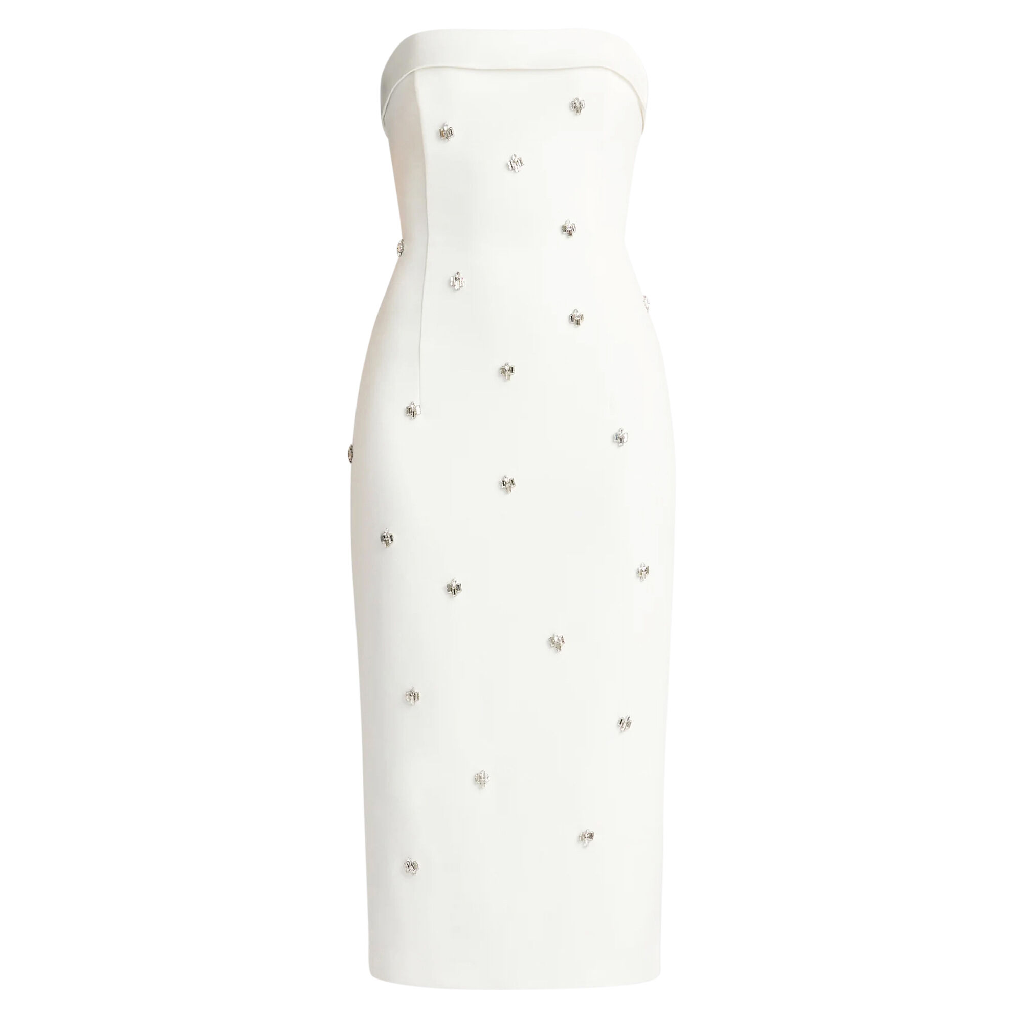 Strapless Beaded Tuxedo Midi Dress