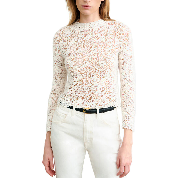 Gibson Mock Neck Crochet Sweater image number null