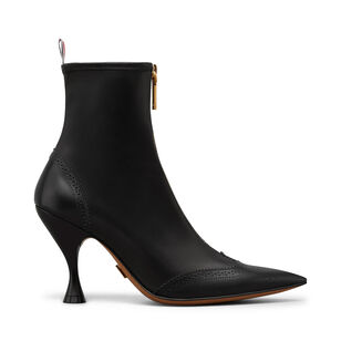 90mm Leather Wingtip Bootie With Curved Heel