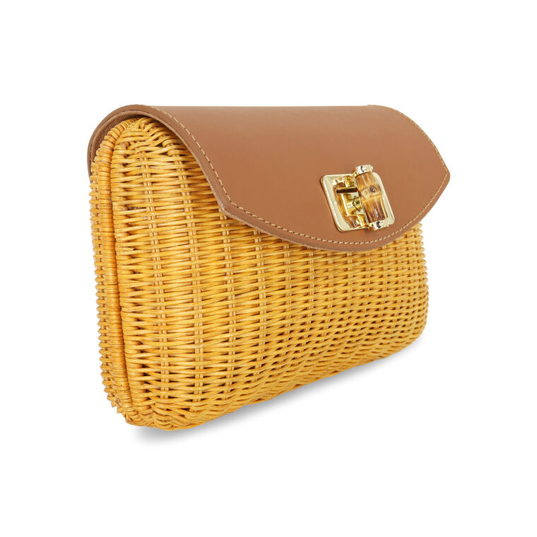 Thayla Wicker Clutch With Leather Flap image number null