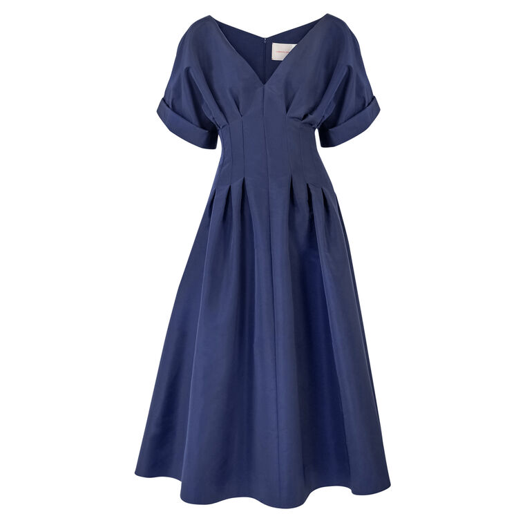 Short Sleeve V-Neck Gathered Waist Midi Dress image number null