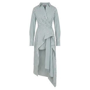 Long Sleeve Striped Cascade Midi Shirt Dress