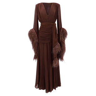 Long Sleeve Deep-V Feather Gown