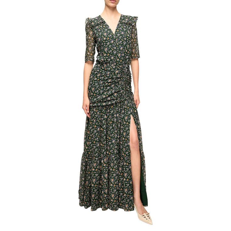 mick silk dress veronica beard Veronica Beard Mick Floral Short-Sleeve Silk Maxi Dress