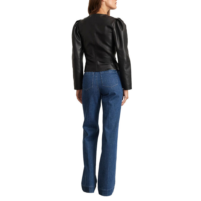 Sydney Puff Sleeve Leather Jacket image number null
