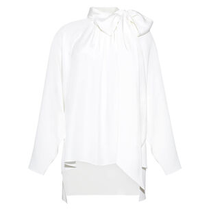 Long Sleeve Bow Blouse In Silk Crepe