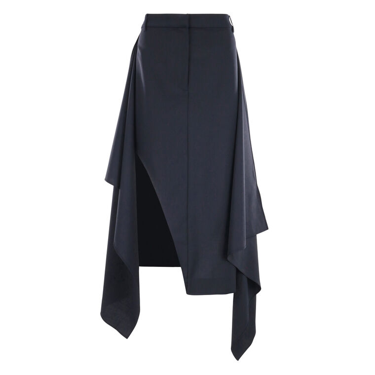 Tropical Wool Tie Front Trouser Midi Skirt image number null