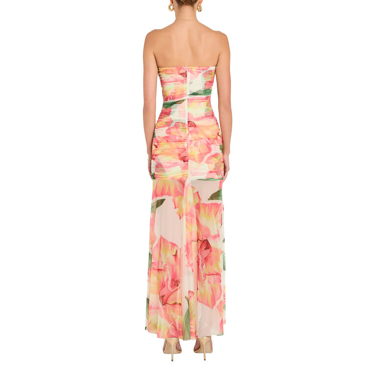 Leo Strapless Ruched Mesh Maxi Dress image number null