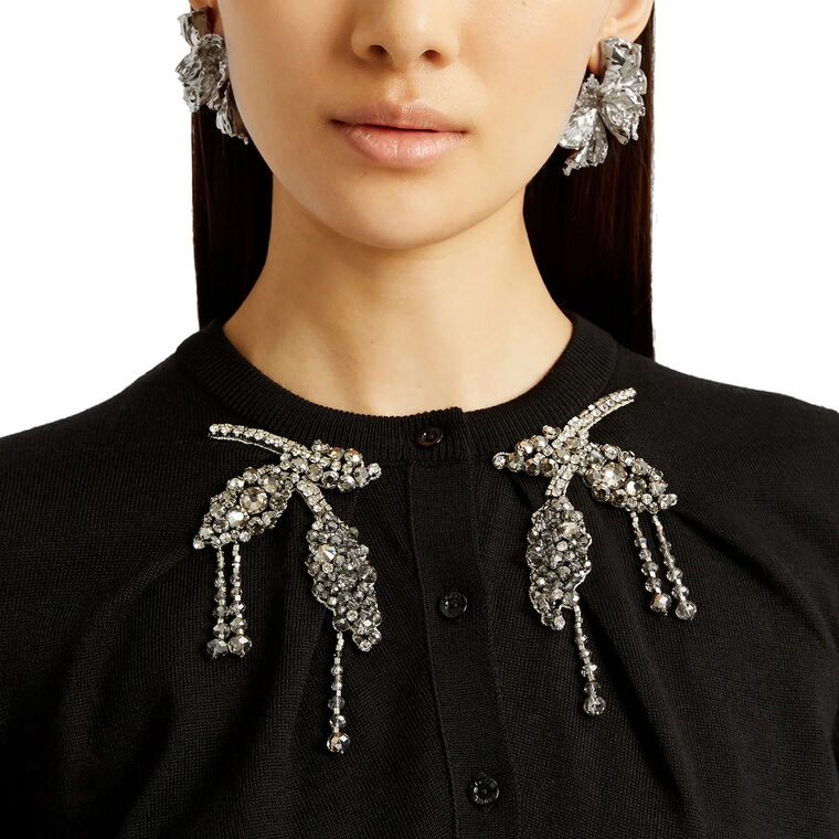 Cropped Merino Wool Cardigan With Embellished Neckline image number null