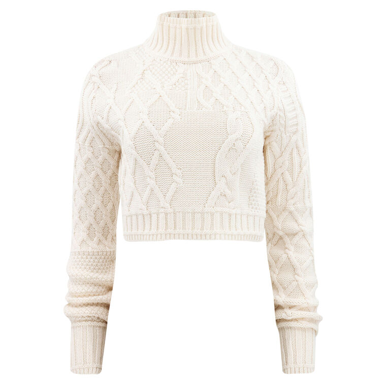 Cropped Cable Cutout Sweater image number null