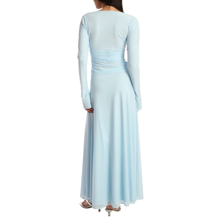 Plunging V-Neck Flared Sleeve Top With Brooch Detail image number null