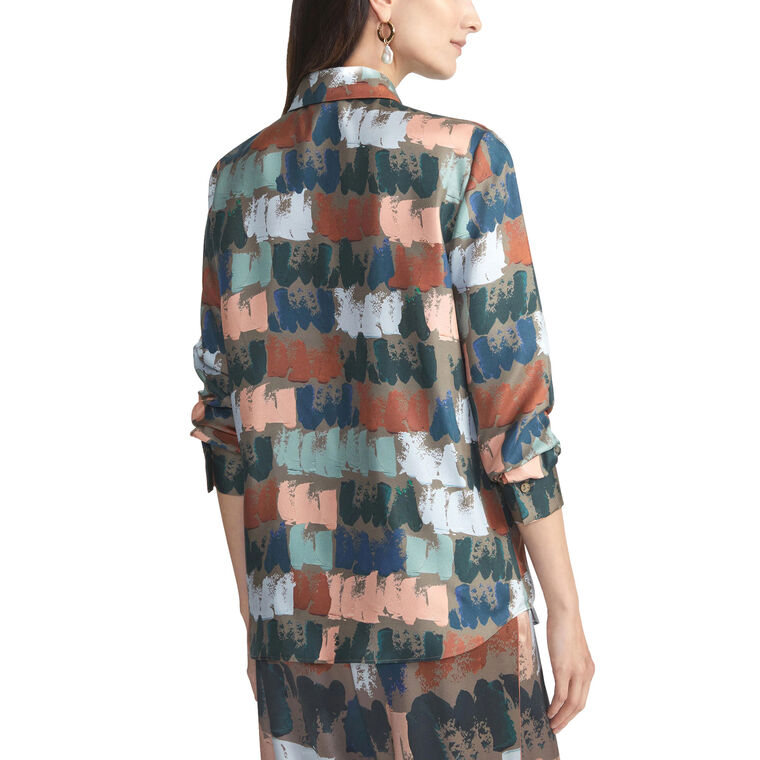 Scottie Painter's Palette Print Silk Twill Button Blouse image number null
