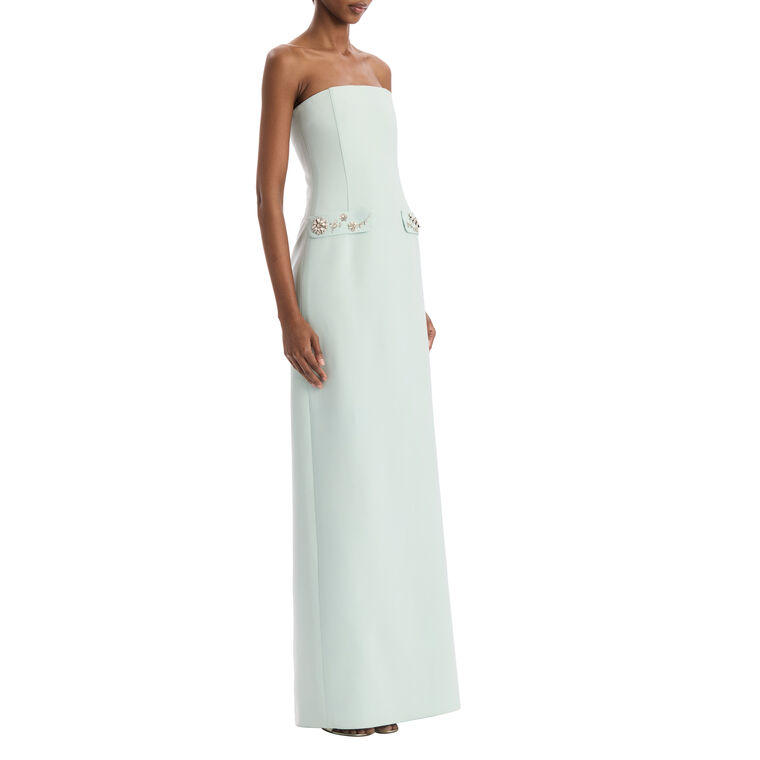 Strapless Crystal Floral Embroidered Wool Gown image number null