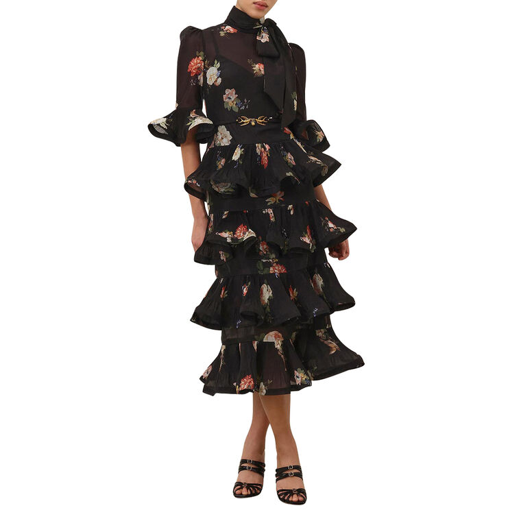 Pleated Sleeved Midi Dress image number null