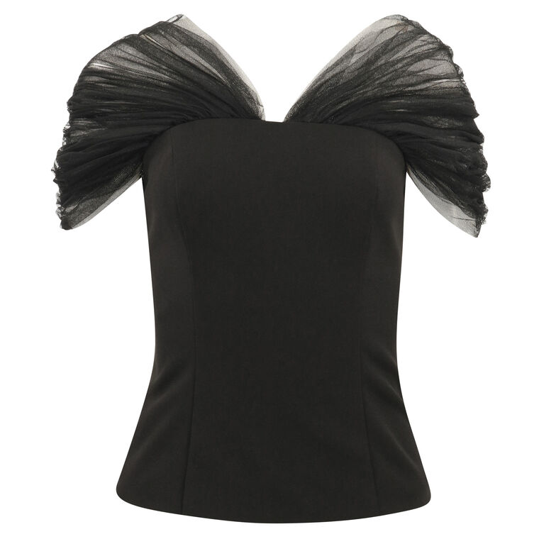 Yuma Adjustable Tulle Sleeve Fitted Top image number null