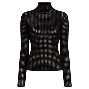 Zella Top Long Sleeve Turtleneck Top In Check Merino