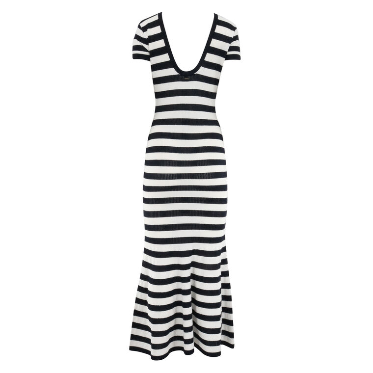 Valli Low Back Short Sleeve Striped Dress image number null