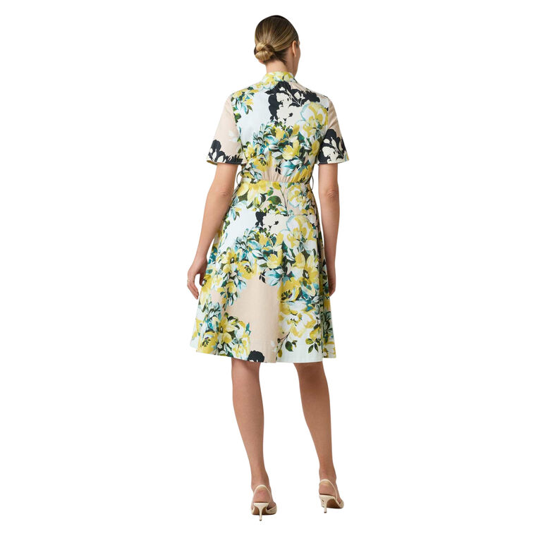 Short Sleeve Stand Collar Belted Cotton Mini Dress image number null