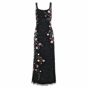 Sleeveless Floral Beaded Mesh Scoop Neck Column Gown