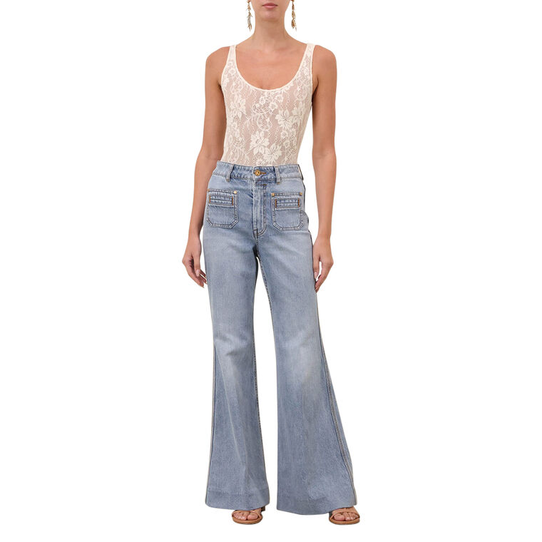 High Rise Denim Flare Patch Pocket Jean image number null