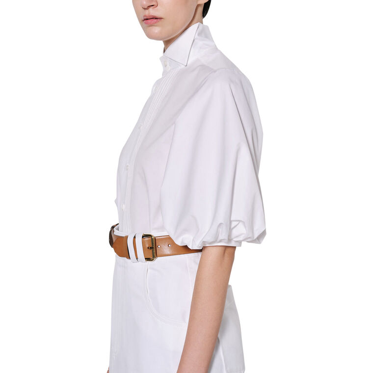 Cotton Poplin Bubble Sleeve Button Down With Structured High Collar image number null