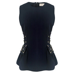 Astrid Pinstripe Sleeveless Embellished Top