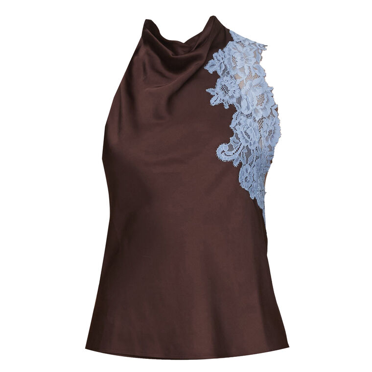 Rose Sleeveless Lace Detail Satin Top image number null