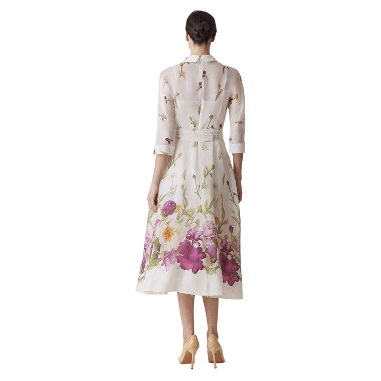 Silk-Linen Floral Border Shirtwaist Dress image number null