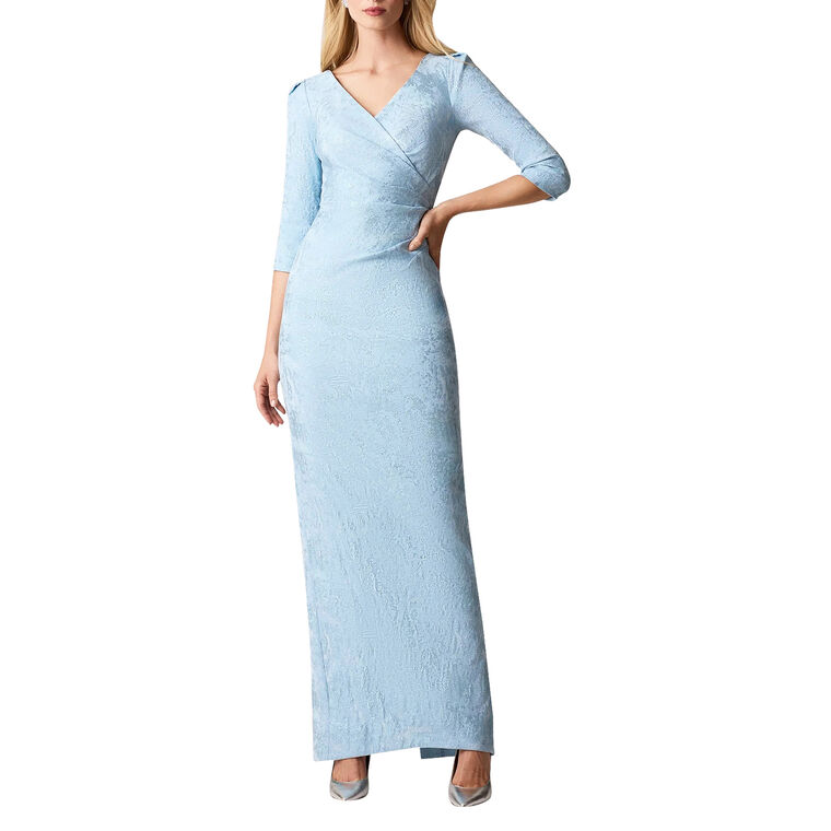 Stretch Jacquard V-Neck Ruched Gown image number null