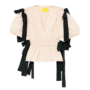 Wrinkled Cotton Gathered Short Sleeve Top