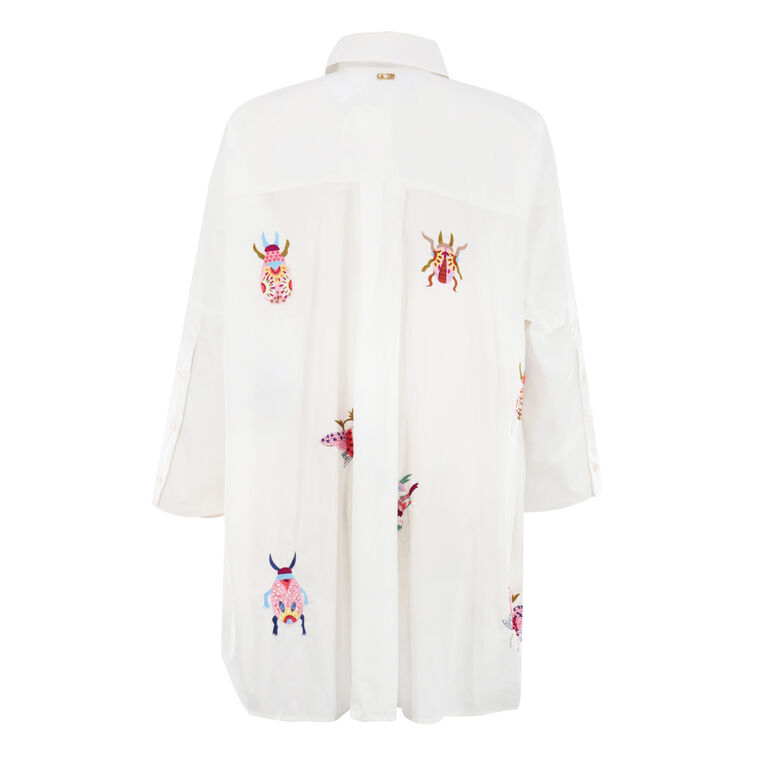 Bug Embroidery Long Sleeve Cotton Boyfriend Shirt image number null