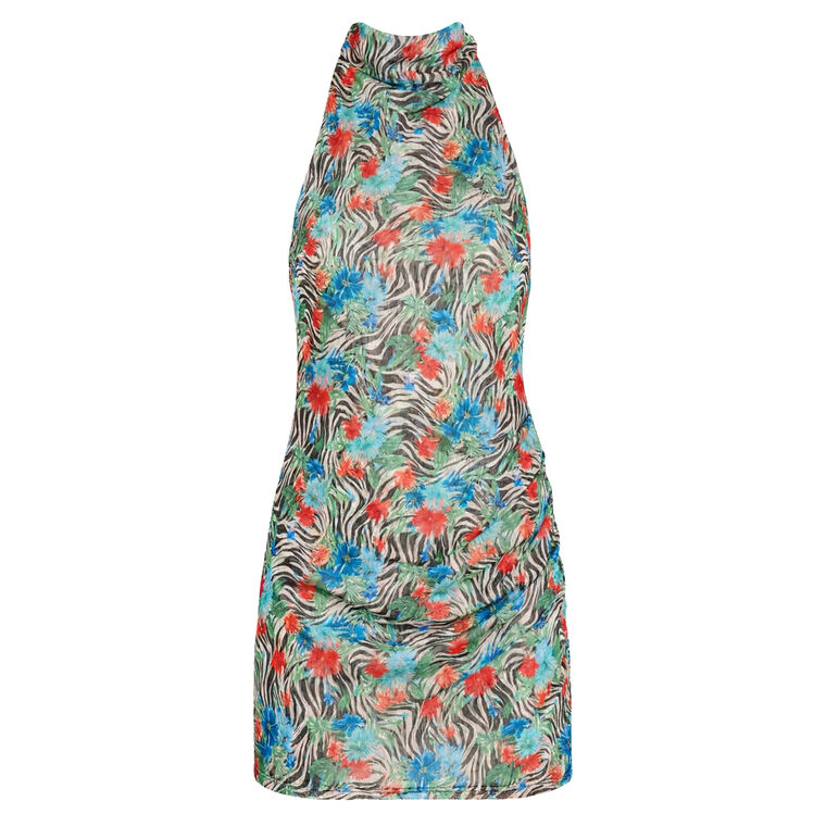 Chantel High Cowl Neck Satin Mini Dress image number null
