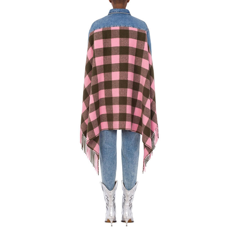 Recycled Denim Jacket with Check Cape image number null