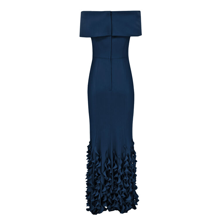 Off-Shoulder Roll Collar Gown With Spiral Hem image number null