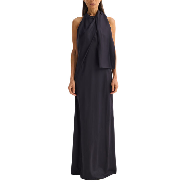 Sleeveless Silk Foulard Halter Dress image number null