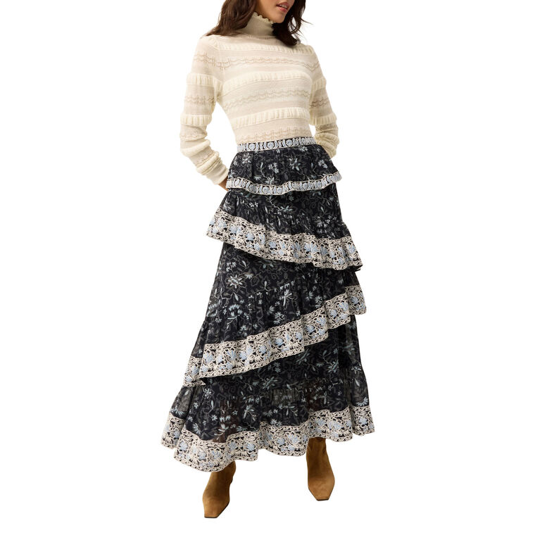 Paislee Tiered Floral Print Maxi Skirt image number null