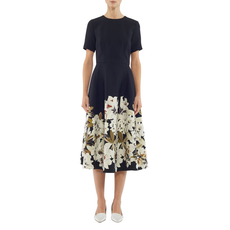Evangeline Short Sleeve Midi Dress In Printed Silk image number null
