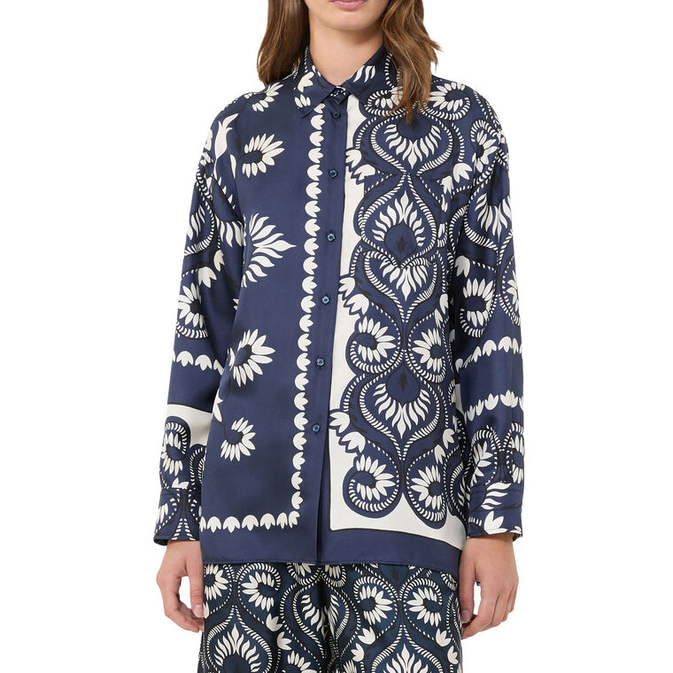 Lastra Long Sleeve Printed Silk Patchwork Shirt image number null