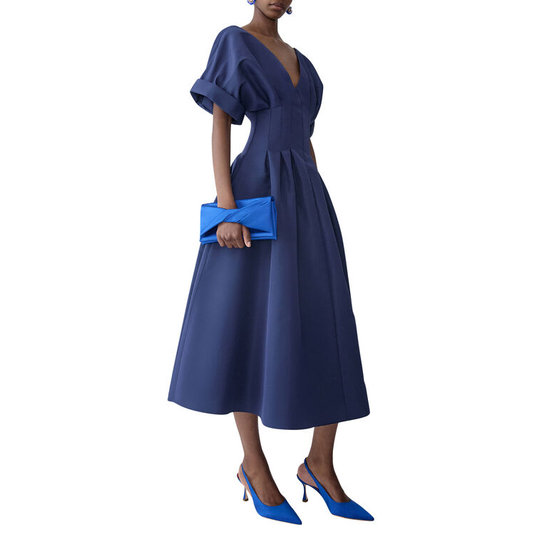 Short Sleeve V-Neck Gathered Waist Midi Dress image number null