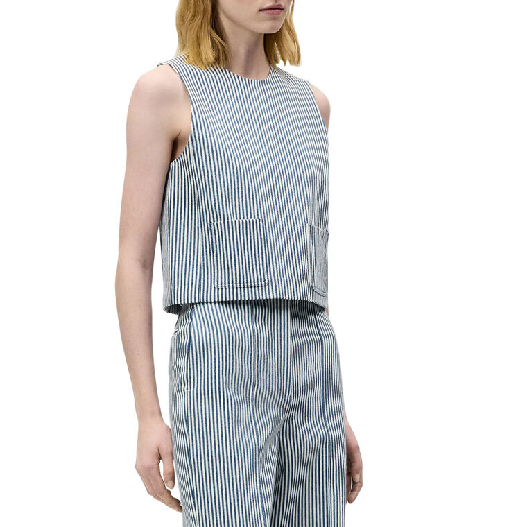 Ludlow Sleeveless Railroad Stripe Denim Top image number null