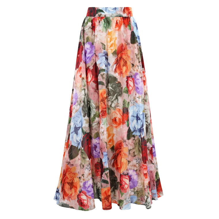 Nilda Voluminous Floral A-Line Maxi Skirt image number null